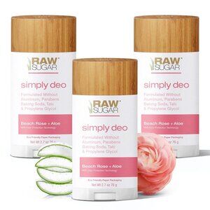 RAW SUGAR Aluminum Free Whole Body Deodorant - Women&Men Beach Rose + Aloe Scent